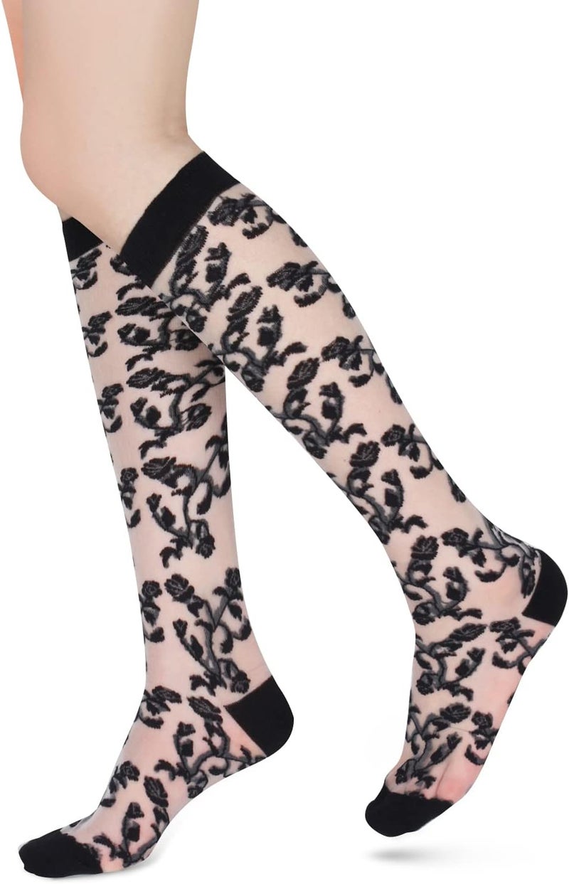 Benefeet Sox Womens Lace Knee High Socks Girls Sheer Mesh Knee High Stockings Cute Fishnet Lolita Calf Sock - Image 1